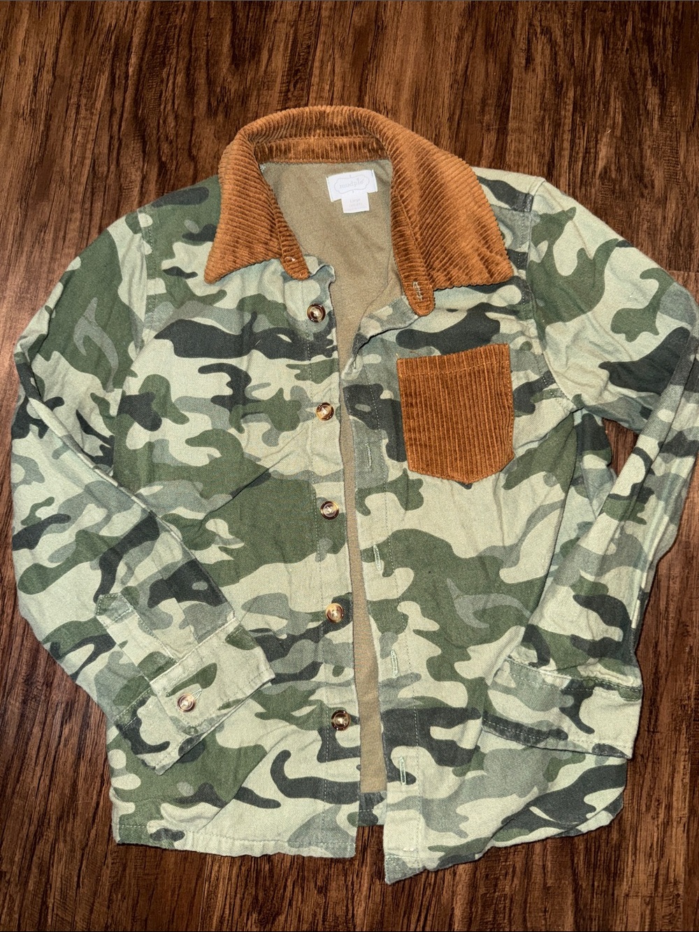 Mudpie Toddler Camo Utility Jacket with Brown Corduroy Collar